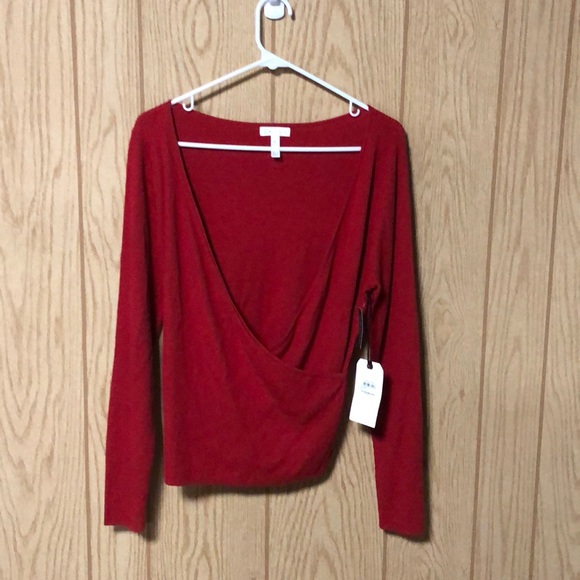 Leith Red Ribbed Wrap Sweater - Picture 2 of 6